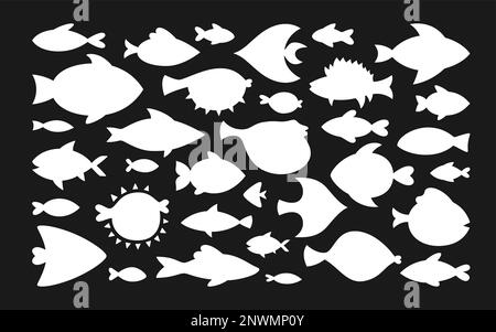 Ensemble de silhouette tropicale abstrait poisson. Forme moderne et tendance des animaux exotiques de l'aquarium, dessin animé nautique. Divers simple d'eau douce, poissons de mer élégant ombre vecteur dessin décoration collection Illustration de Vecteur