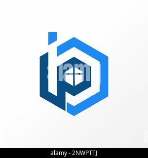 Lettre ou mot BP ou PB espace négatif police avec hexagone et fenêtre graphique icône logo design abstrait concept vecteur stock initial ou propriété Illustration de Vecteur