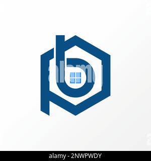 Lettre ou mot BP ou PB espace négatif police avec hexagone et fenêtre graphique icône logo design abstrait concept vecteur stock initial ou propriété Illustration de Vecteur