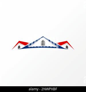 Simple et très unique trois triple maison de toit avant à arrière avec fenêtres graphique icône logo design abstrait concept vecteur propriété ou maison Illustration de Vecteur