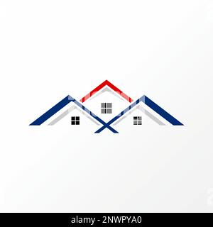 Simple et très unique trois triple maison de toit avant à arrière avec fenêtres graphique icône logo design abstrait concept vecteur propriété ou maison Illustration de Vecteur