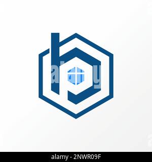 Lettre ou mot BP ou PB espace négatif police avec hexagone et fenêtre graphique icône logo design abstrait concept vecteur stock initial ou propriété Illustration de Vecteur