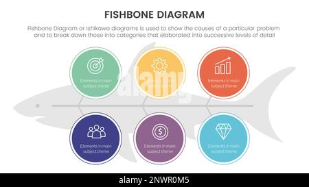 diagramme en arêtes de poisson représentation graphique en forme de poisson avec points d'icône en forme de grand cercle et concept de fond en forme de poisson pour le vecteur de présentation des diapositives Banque D'Images