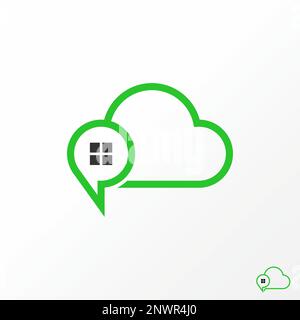 Simple et unique nuage avec lettre ou mot P police, wifi, fenêtre, et place graphique icône logo design abstrait concept vecteur stock maison technologie propriété Illustration de Vecteur