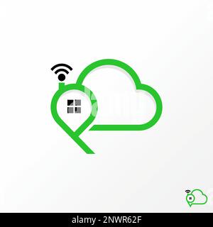 Simple et unique nuage avec lettre ou mot P police, wifi, fenêtre, et place graphique icône logo design abstrait concept vecteur stock maison technologie propriété Illustration de Vecteur
