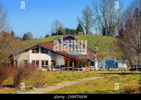 Une zone de l'école libre Albris, Steiner School à partir de 1974, Albris près de Kempten, Allgaeu, Bavière, Allemagne Banque D'Images