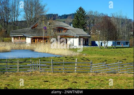 Une zone de l'école libre Albris, Steiner School à partir de 1974, Albris près de Kempten, Allgaeu, Bavière, Allemagne Banque D'Images