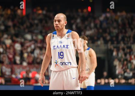 RIGA, LETTONIE. 27th février 2023. Lettonie contre Grèce, match de qualification de la coupe du monde de basket-ball de la FIBA. Banque D'Images