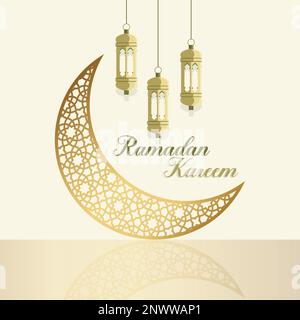 ramadan kareem lune décorative avec des lampes suspendues design, arrière-plan illustration moderne Illustration de Vecteur