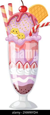 Sundae à la crème glacée servi dans une illustration en verre Illustration de Vecteur
