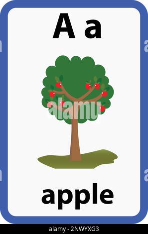 Flashcard alphabétique pour les enfants avec la lettre a de la pomme Illustration de Vecteur