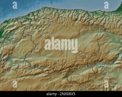 Kastamonu, province du Turkiye. Carte d'altitude en couleur avec lacs et rivières Banque D'Images