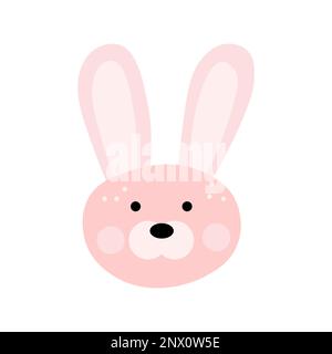 Illustration isolée de lapin de pâques rose pour carte postale. Tête de lapin de style dessin animé pour enfants avec oreilles. Illustration de Vecteur