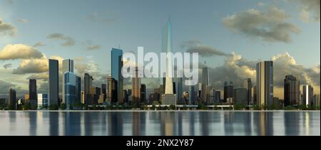 3D rendu d'une ville moderne avec une belle vue. 3D rendu Banque D'Images