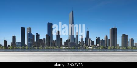 Ville moderne avec une vue magnifique et sol vide en face. 3d rendu Banque D'Images