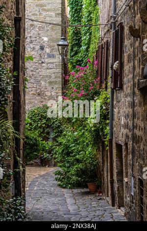 Ruelles caractéristiques, passages couverts et escaliers de la ville médiévale de Bolsena. Bolsena, province de Viterbo, Latium, Italie, Europe Banque D'Images