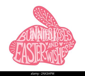 Bunny embrasse Pâques voeux. Motif t-shirt de Pâques chrétien, texte dessiné à la main, t-shirt Illustration de Vecteur