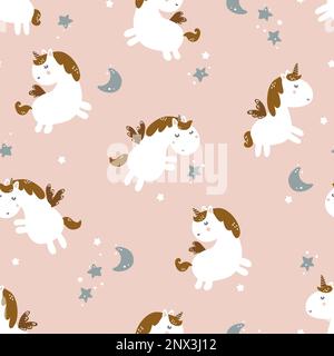 Motif puéril sans couture avec licorne et lune. Texture vectorielle mignonne pour enfants literie, tissu, papier peint, papier d'emballage, textile, imprimé t-shirt Illustration de Vecteur