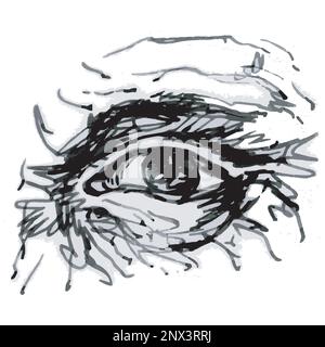 Dessin d'un œil, dessin à la main vectoriel noir et blanc Illustration de Vecteur
