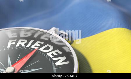 Boussole sur le drapeau de l'Ukraine - Frieden (paix) pour l'Ukraine Banque D'Images