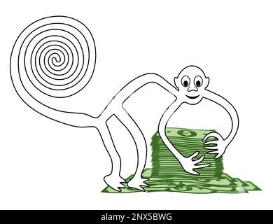 Singe avec un tas d'argent - une paraphrase du célèbre geoglyphe le singe de Nazca, le désert de Nazca, le Pérou, l'Amérique du Sud Illustration de Vecteur