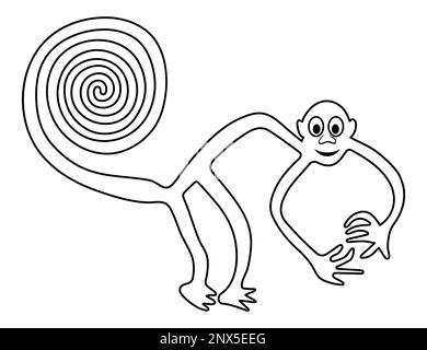 Geoglyphe du singe souriant de Nazca, les lignes de Nazca, désert de Nazca, Pérou Illustration de Vecteur