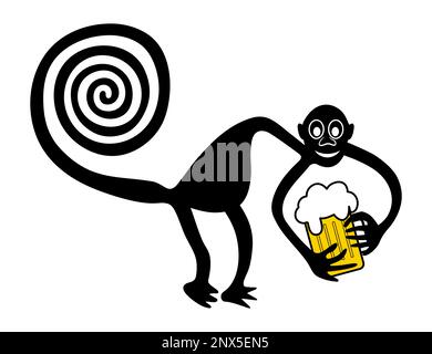 Singe avec la bière et le ventre de bière - paraphrase du célèbre geoglyphe du singe de Nazca, les lignes de Nazca, le désert de Nazca, Pérou Illustration de Vecteur