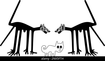 Les chiens et le chat - une paraphrase des célèbres géoglyphes de Nazca Illustration de Vecteur