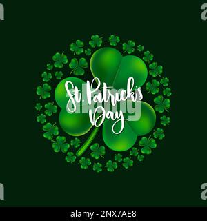 St. Patrick's Day Greeting Lettering / Typograhy avec trèfle de feuilles de Shamrock de Greeen. Brut vectoriel. Illustration de Vecteur