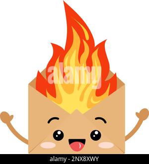 Enveloppes artisanales avec feu flamme mignon kawaii caractère avec des bras. Illustration de Vecteur