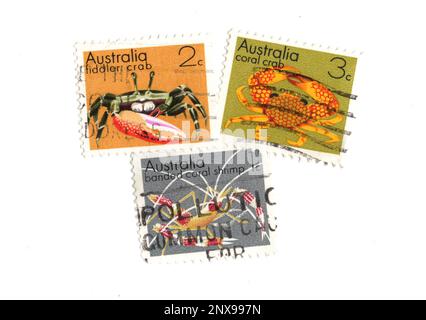 Timbres-poste vintage d'Australie isolés sur fond blanc. Banque D'Images