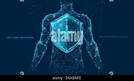 Personne derrière le bouclier. Protection avec croix. Assurance vie. Illustration de Vecteur