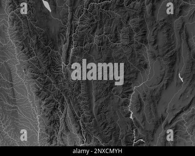 Mae Hong son, province de Thaïlande. Carte d'altitude en niveaux de gris avec lacs et rivières Banque D'Images