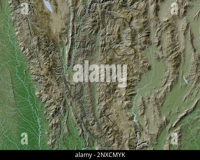 Mae Hong son, province de Thaïlande. Carte d'altitude colorée en style wiki avec lacs et rivières Banque D'Images