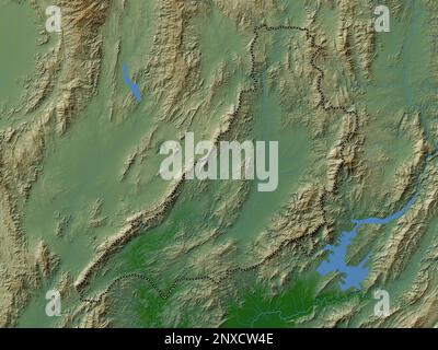 Phrae, province de Thaïlande. Carte d'altitude en couleur avec lacs et rivières Banque D'Images