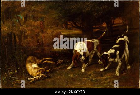 Chiens de chasse avec Lièvre mort. Gustave Courbet. 1857. Banque D'Images