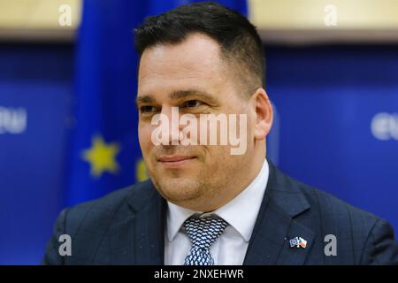 Bruxelles, Belgique. 01st mars 2023. L'eurodéputée Tomas Zdechovsky assiste à une session du Parlement européen à Bruxelles, Belgique, sur le 1 mars 2023. Crédit: ALEXANDROS MICHAILIDIS/Alamy Live News Banque D'Images