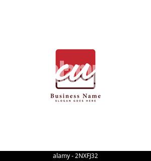 C, U, CU lettre initiale manuscrite et modèle d'image vectorielle de signature en forme de carré Illustration de Vecteur