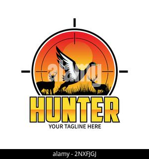 Logo du club de chasse inspiré du canard et de la cible. Lentille de fusil visant un canard Illustration de Vecteur