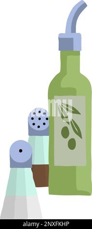 Illustration des agitateurs à sel et à poivre d'huile d'olive Illustration de Vecteur