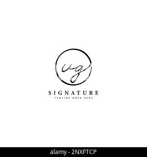 U, G, UG lettre initiale manuscrite et logo vectoriel de signature. Modèle d'entreprise en dessin au trait de forme ronde Illustration de Vecteur