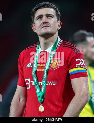 Harry Maguire de Manchester United après la finale de la Carabao Cup entre Manchester United et Newcastle United au stade Wembley, Londres, le dimanche 26th février 2023. (Photo : Mark Fletcher | ACTUALITÉS MI) Credit: MI News & Sport /Alamy Live News Banque D'Images