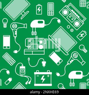 Schéma sans couture avec les dispositifs électriques. E-recyclage des déchets. Illustration de Vecteur