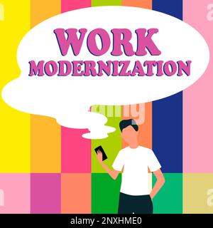 Modernisation des affiches manuscrite. Présentation commerciale changement du service produit et du processus pour inclure de nouvelles fonctions et compétences Banque D'Images