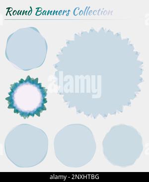 Étiquettes rondes abstraites. Arrière-plans circulaires en violet, bleu et vert. Belle illustration vectorielle. Illustration de Vecteur