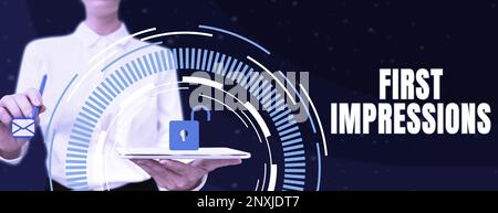 Première impression de la légende conceptuelle. Mot pour ce qu'une personne pense de vous quand elle vous rencontre pour la première fois Banque D'Images