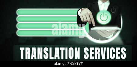Légende de texte présentant les services de traduction. Organisation de l'idée d'entreprise qui permet aux gens de traduire la parole Banque D'Images