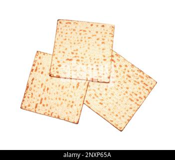 matza juif à pain plat pour la Pâque isolé sur fond blanc Banque D'Images