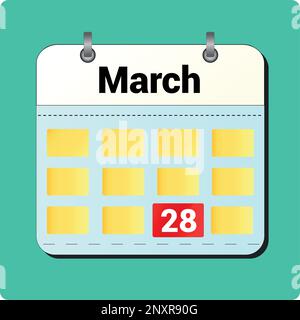 Dessin vectoriel de calendrier, date 28 mars sur la page Illustration de Vecteur