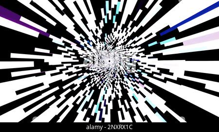 Arrière-plan sombre. Conception. Les lignes violettes et rouges créant des répétitions sous forme de tunnel disparaissent et apparaissent dans 3D graphiques. 4K images de haute qualité Banque D'Images
